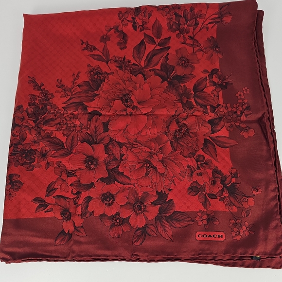 Coach Silk Scarf 34” Floral Red Black Made in Italy Vintage Square Wrap - Picture 3 of 11
